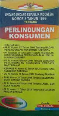 Undang-Undang Republik Indonesia Nomor 8 Tahun 1999 Tentang Perlindungan Konsumen